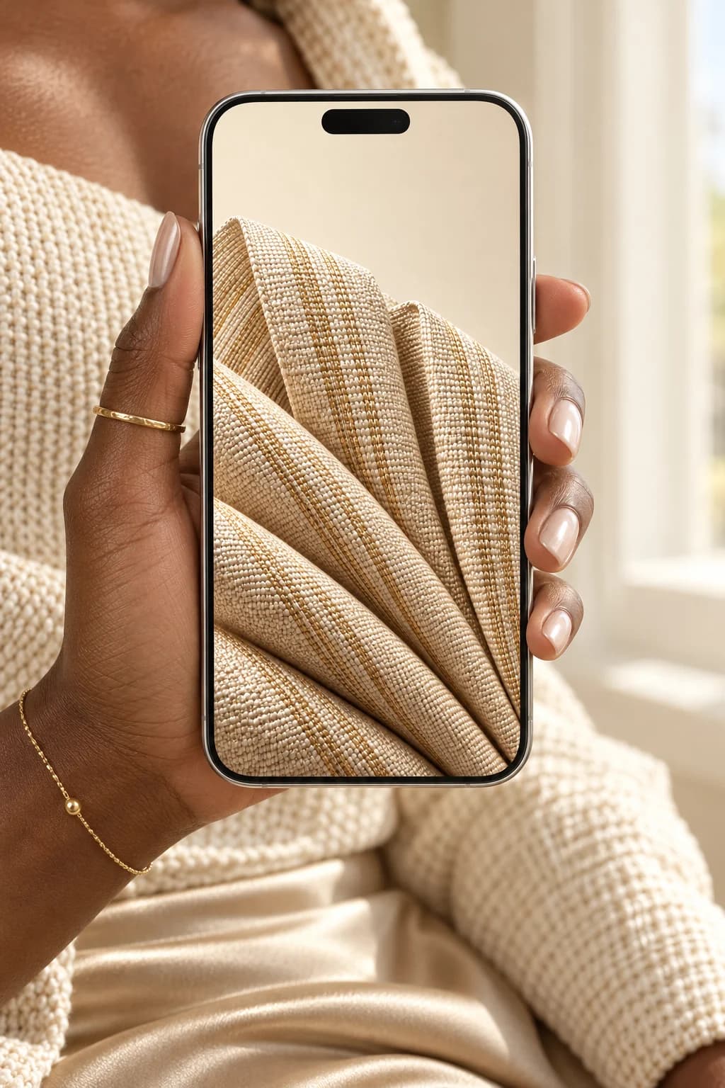 Champagne woven texture wallpaper on a phone